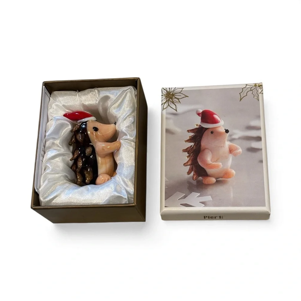 Pier 1 Festive Hedgehog Figurine with Santa Hat NIB